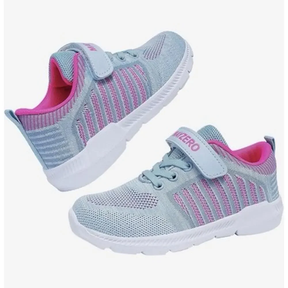 MAYZERO Girls Running Shoes Light Grey Pink Hook & Loop Sz 2.5 to 3 New